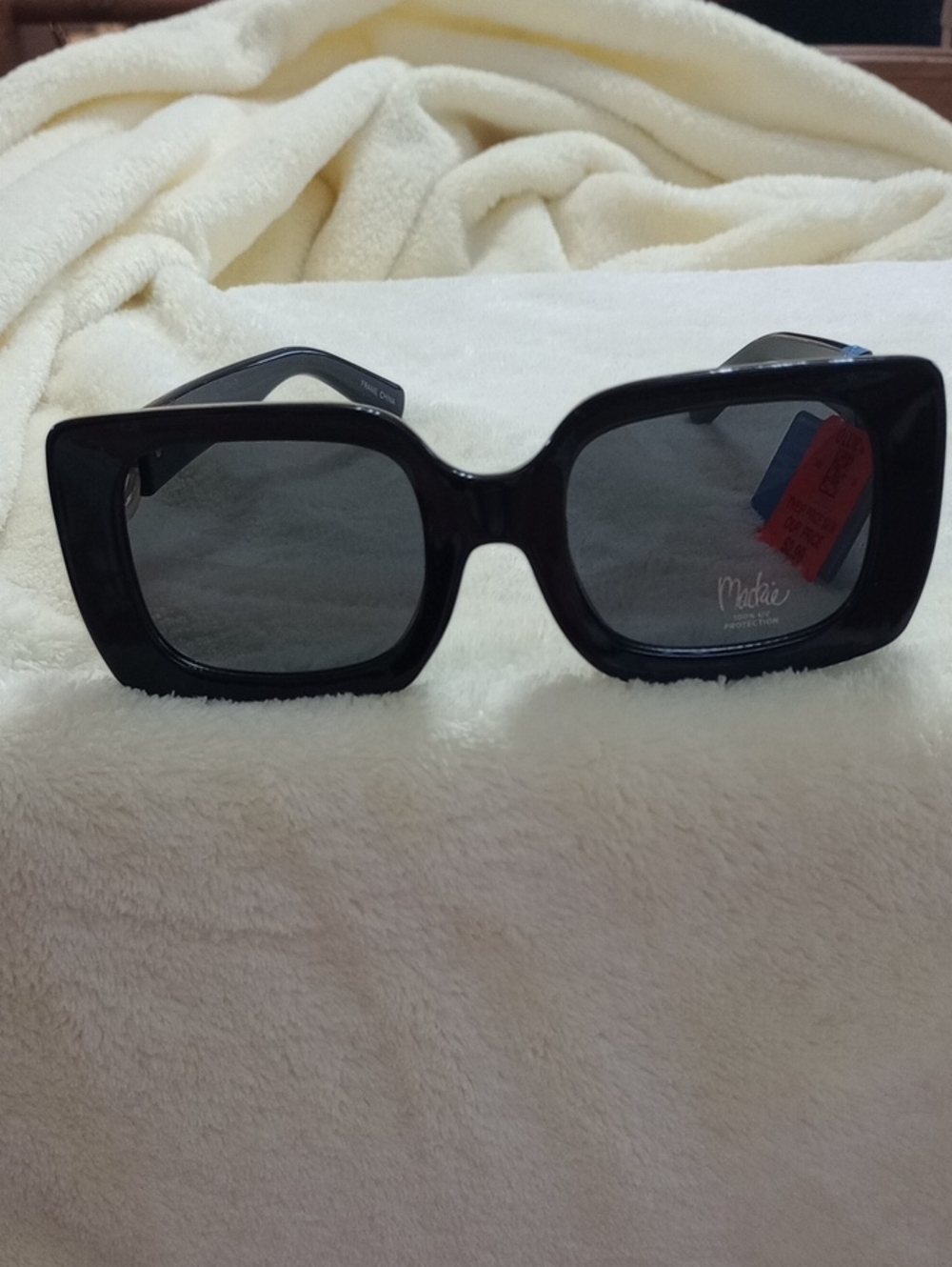 NWT BOB MACKIE Black Oversized Square Sunglasses With Gold Trim